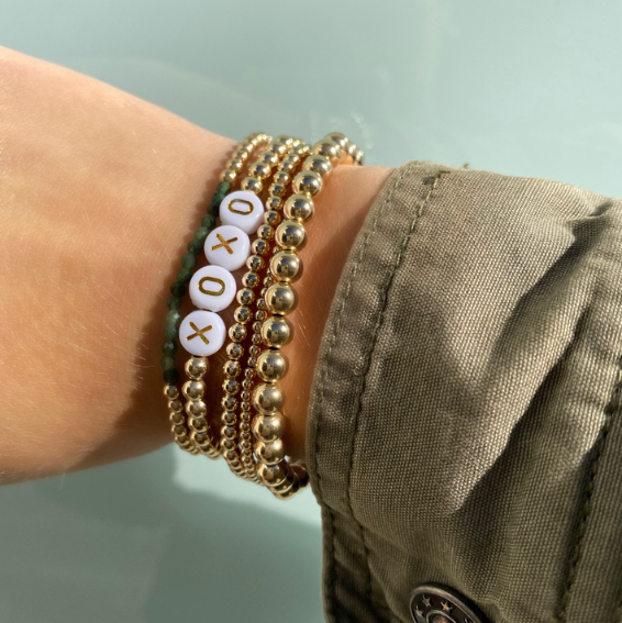 Gold & White Flat Letter Bracelet